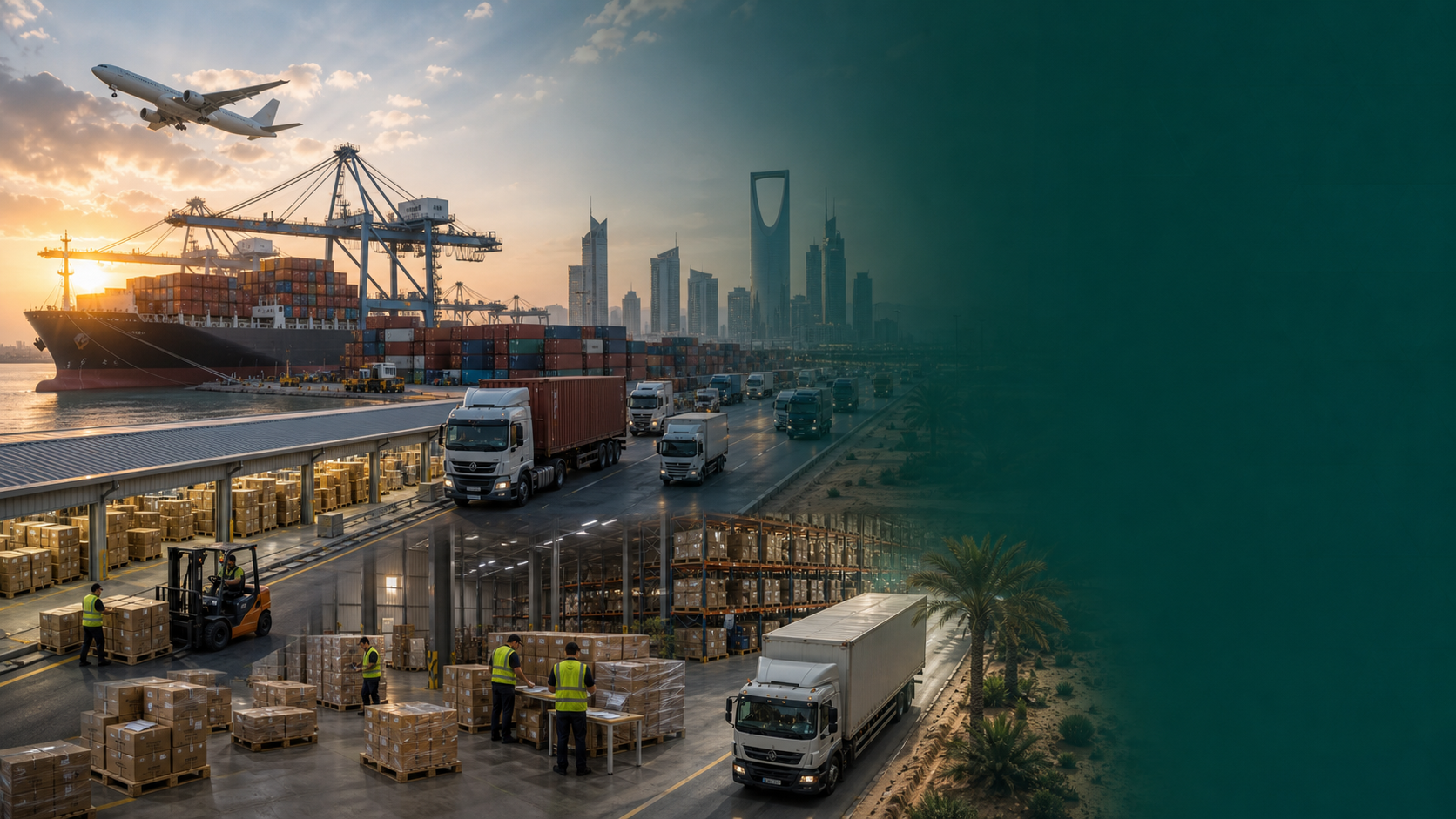 ميناء وشاحنة حاويات ضمن شحن من الصين إلى السعودية